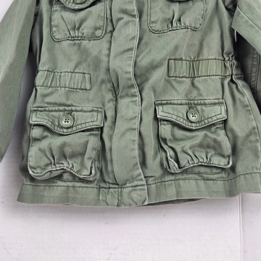 Retro OshKosh B'gosh Utility Jacket Hooded Cargo Military Coat Olive Green 4T